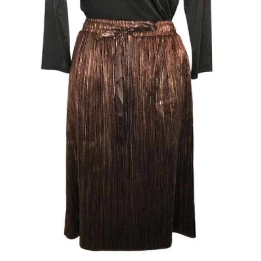 Modcloth Metallic Skirt Glitz The Metallic Midi Skirt Tie Elastic Bronze S NWT - Picture 7 of 13